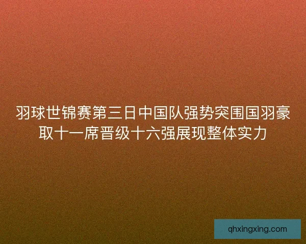 羽球世锦赛第三日中国队强势突围国羽豪取十一席晋级十六强展现整体实力